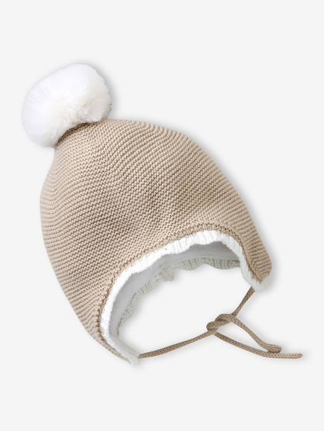 Ensemble festonné bonnet, snood et moufles bébé beige chiné - vertbaudet enfant 