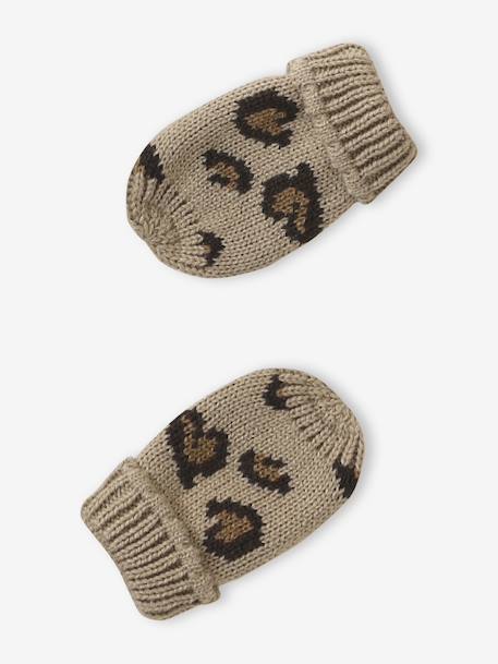 Leopard Heart Beanie, Snood & Mittens Set for Babies taupe - vertbaudet enfant 