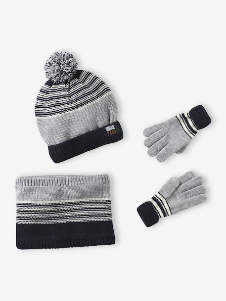 Coffret Noël bonnet Urban Park + snood + moufles/gants garçon gris chiné - vertbaudet enfant 