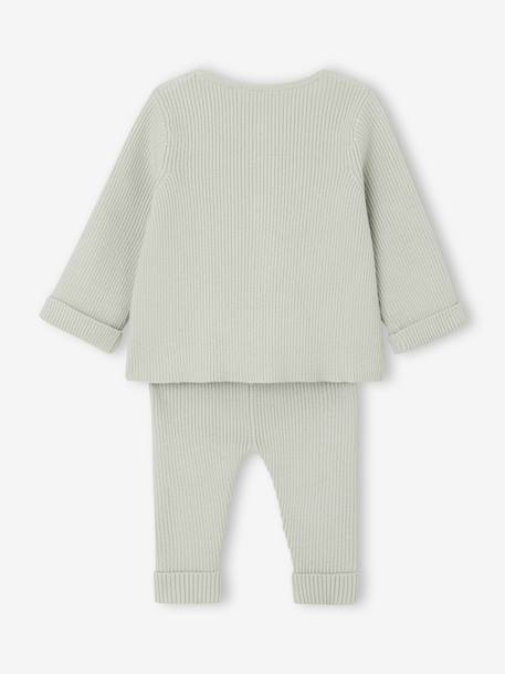 Ensemble bébé mixte gilet pantalon en tricot blanc+gris clair chiné+vert d'eau+vert sauge - vertbaudet enfant 