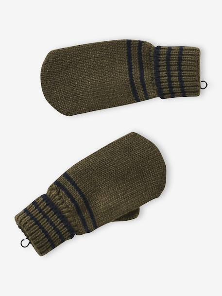 Striped Set for Boys: Beanie + Snood + Mittens/Gloves chambray blue+khaki - vertbaudet enfant 
