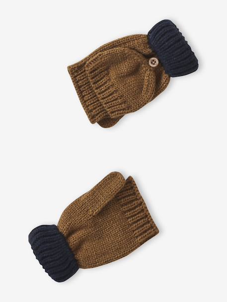 Boy's twisted set: beanie + snood + mittens/gloves ochre - vertbaudet enfant 