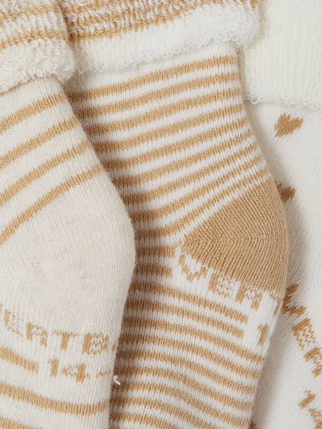 Pack of 3 pairs of 'hearts' socks for baby girls ecru+hazel - vertbaudet enfant 