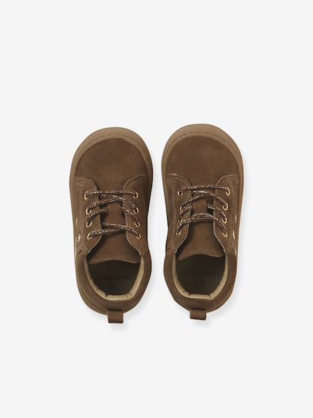 Soft leather lace-up ankle boots for baby's first steps brown+fuchsia+rose - vertbaudet enfant 