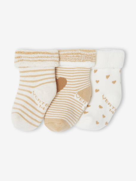 Pack of 3 pairs of 'hearts' socks for baby girls ecru+hazel - vertbaudet enfant 