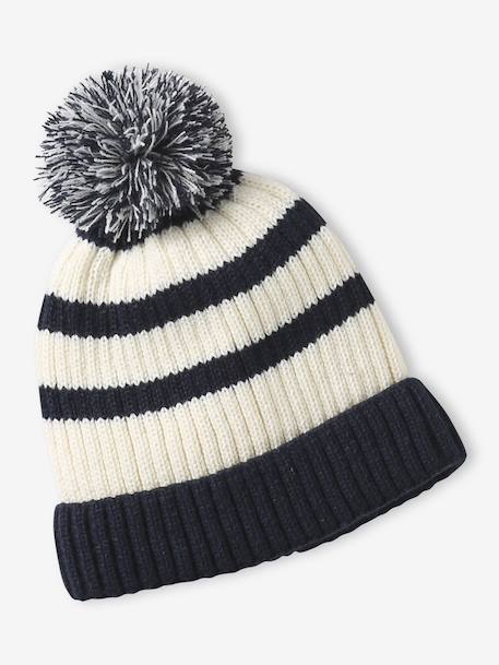 Striped set for boys: beanie + snood + mittens/gloves ecru - vertbaudet enfant 
