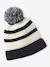 Striped set for boys: beanie + snood + mittens/gloves ecru - vertbaudet enfant 