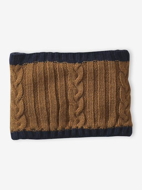 Ensemble torsadé garçon bonnet + snood + moufles/gants ocre - vertbaudet enfant 