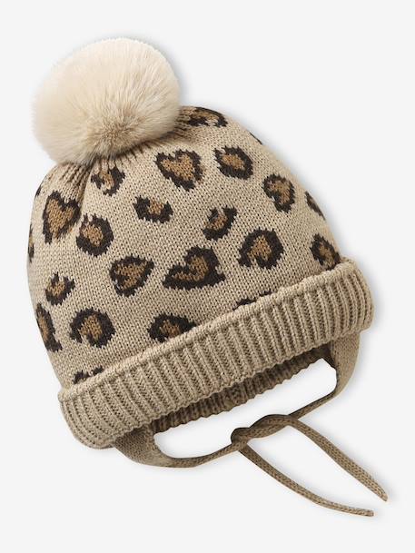 Leopard Heart Beanie, Snood & Mittens Set for Babies taupe - vertbaudet enfant 