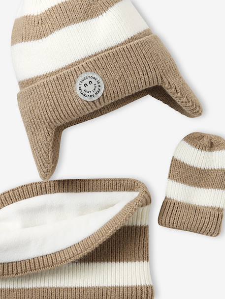 Striped Peruvian beanie, snood and mittens set for babies striped beige - vertbaudet enfant 
