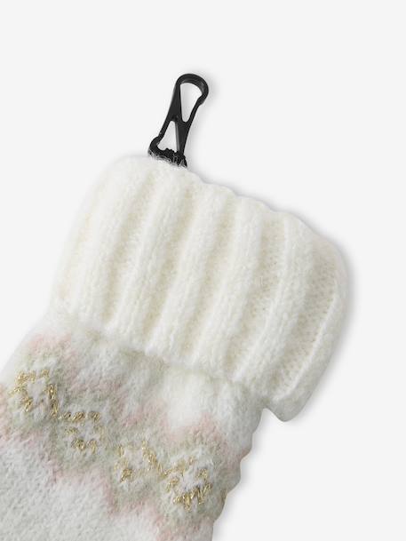 Girl's jacquard set: beanie + snood + mittens/gloves ecru+rose - vertbaudet enfant 