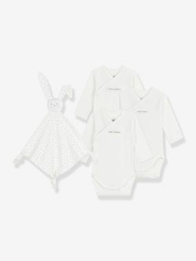 Coffret naissance 3 bodies en coton brodé et doudou lapin  - vertbaudet enfant