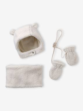 Ensemble bonnet, snood et moufles bébé en sherpa  - vertbaudet enfant