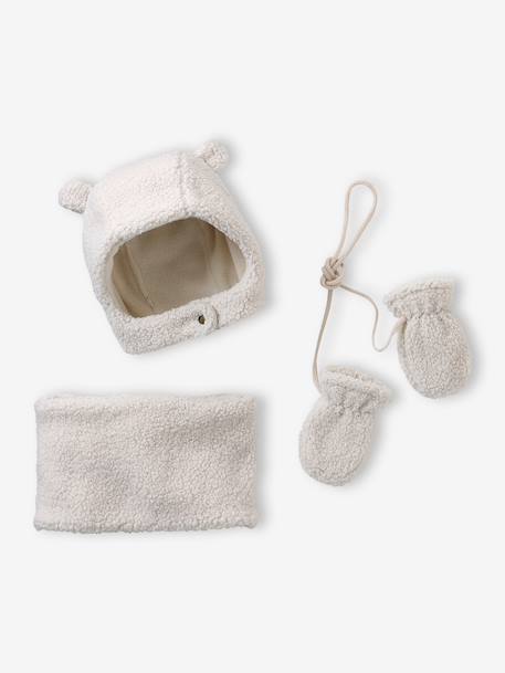 Sherpa Beanie, Snood & Mittens Set for Babies ecru - vertbaudet enfant 