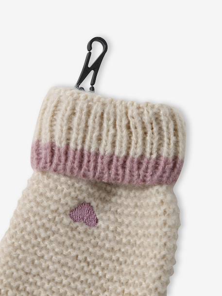 Embroidered heart set with beanie, snood and baby mittens golden beige - vertbaudet enfant 