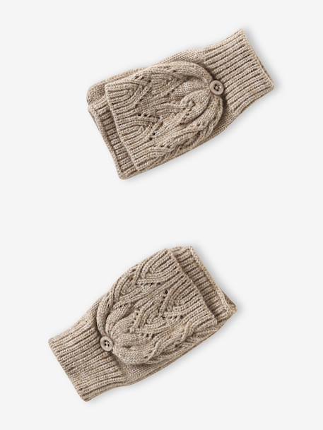 Ensemble brodé fille bonnet + snood + moufles/mitaines en maille ajourée beige doré - vertbaudet enfant 