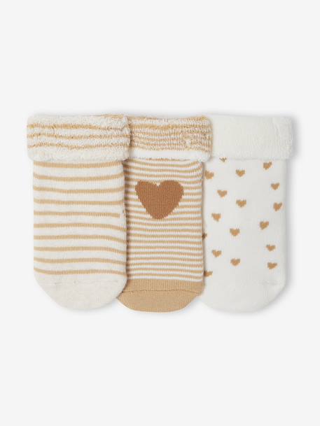Lot de 3 paires de chaussettes bébé fille coeurs écru+noisette - vertbaudet enfant 