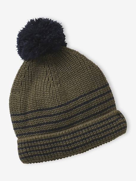 Striped Set for Boys: Beanie + Snood + Mittens/Gloves chambray blue+khaki - vertbaudet enfant 
