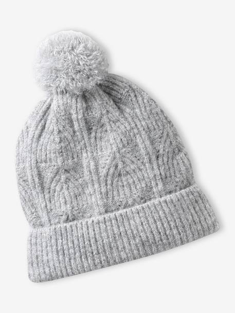 Beanie + Snood + Mittens Set in Shimmering Cable-Knit marl grey+PINK MEDIUM SOLID - vertbaudet enfant 