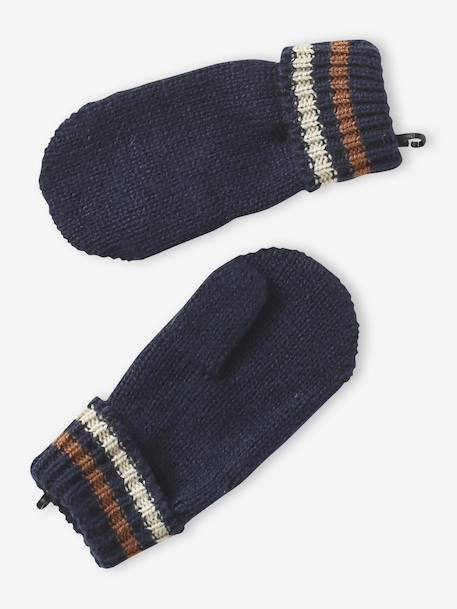 Tricolour Set for Boys: Beanie + Snood + Mittens/Gloves night blue - vertbaudet enfant 