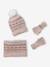 Girl's jacquard set: beanie + snood + mittens/gloves ecru+rose - vertbaudet enfant 