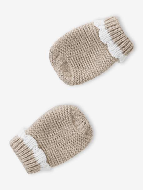 Scalloped Beanie, Snood & Mittens Set for Babies marl beige - vertbaudet enfant 