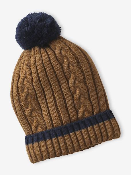 Boy's twisted set: beanie + snood + mittens/gloves ochre - vertbaudet enfant 