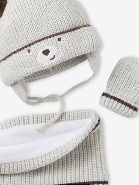'Bear' Beanie, Snood & Mittens Set for Babies clay beige - vertbaudet enfant 