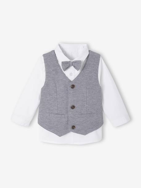 Boys' shirt, bow tie and cardigan set white - vertbaudet enfant 