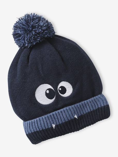 Boys' beanie + snood + mittens/gloves 'Monster' set navy blue - vertbaudet enfant 