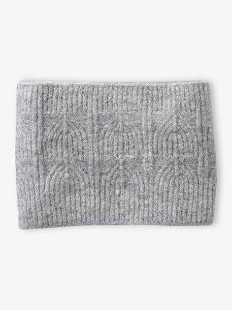 Beanie + Snood + Mittens Set in Shimmering Cable-Knit marl grey+PINK MEDIUM SOLID - vertbaudet enfant 