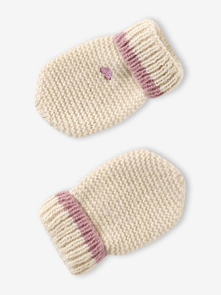 Embroidered heart set with beanie, snood and baby mittens golden beige - vertbaudet enfant 
