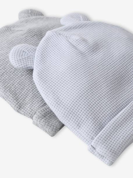 Pack of 2 Beanies with Bear Ears for Newborns ecru+pale blue - vertbaudet enfant 