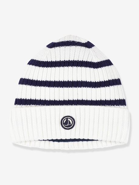 Bonnet enfant rayé en tricot doublé polaire marine - vertbaudet enfant 