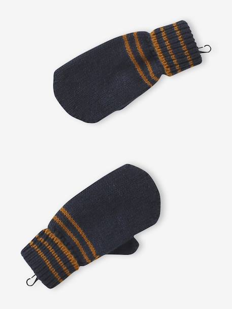 Striped Set for Boys: Beanie + Snood + Mittens/Gloves chambray blue+khaki - vertbaudet enfant 