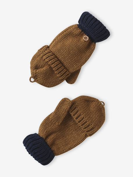 Ensemble torsadé garçon bonnet + snood + moufles/gants ocre - vertbaudet enfant 