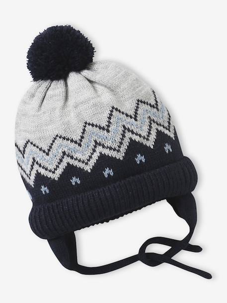 Ensemble jacquard bonnet, snood et moufles bébé gris chiné - vertbaudet enfant 