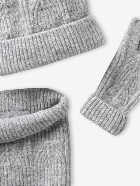 Ensemble fille bonnet, snood, gants en maille fantaisie gris chiné+ROSE - vertbaudet enfant 