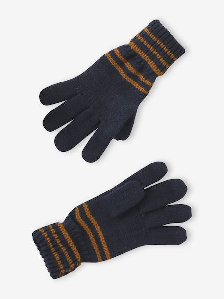 Striped Set for Boys: Beanie + Snood + Mittens/Gloves chambray blue+khaki - vertbaudet enfant 