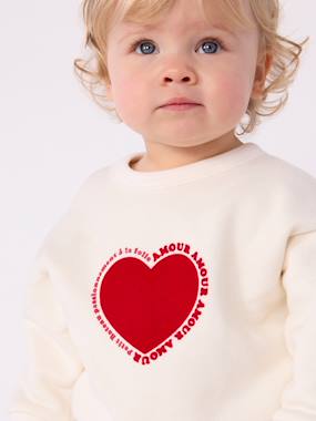 Baby-Jumpers, Cardigans & Sweaters-Sweaters-Sweatshirt in Heart Print Fleece, PETIT BATEAU