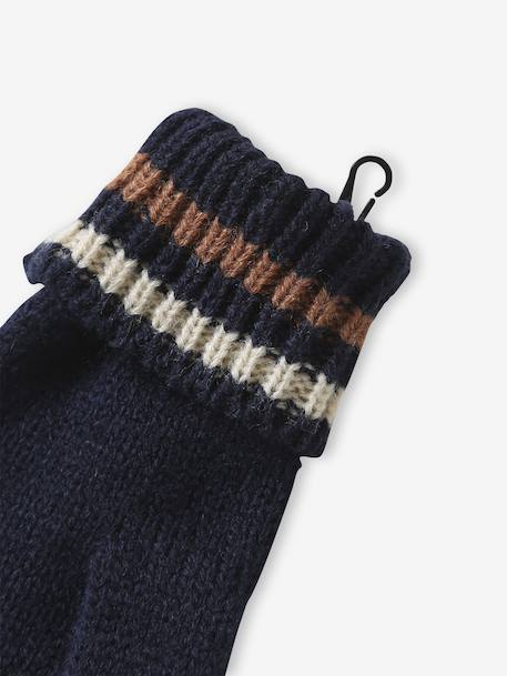 Ensemble tricolore garçon bonnet + snood + moufles/gants bleu nuit - vertbaudet enfant 