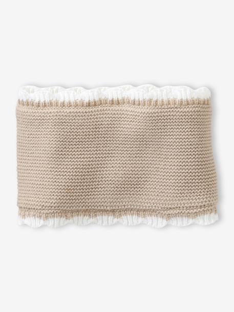 Scalloped Beanie, Snood & Mittens Set for Babies marl beige - vertbaudet enfant 