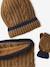 Boy's twisted set: beanie + snood + mittens/gloves ochre - vertbaudet enfant 