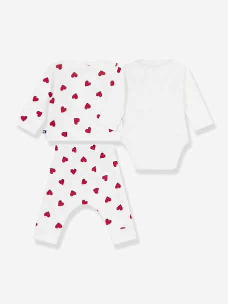 Ensemble 3 pièces imprimé coeurs bébé cardigan cache-coeur, pantalon et body blanc - vertbaudet enfant 