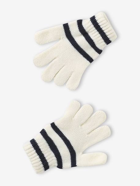 Striped set for boys: beanie + snood + mittens/gloves ecru - vertbaudet enfant 