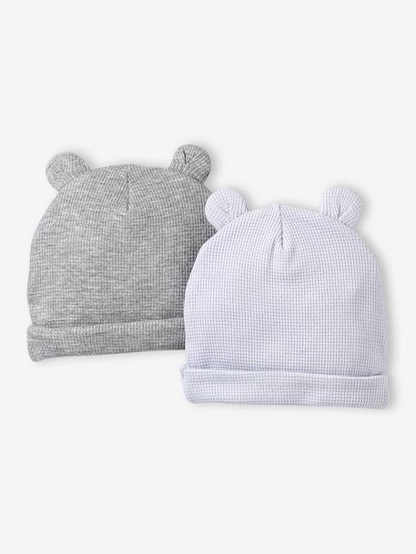 Lot de 2 bonnets naissance à oreilles d'ours bleu pâle+écru - vertbaudet enfant 