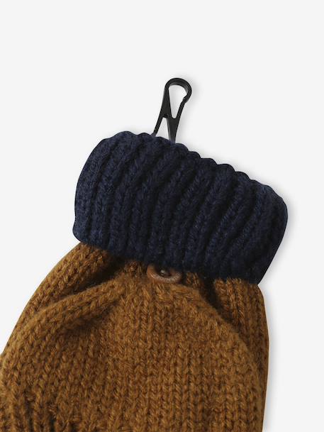 Boy's twisted set: beanie + snood + mittens/gloves ochre - vertbaudet enfant 