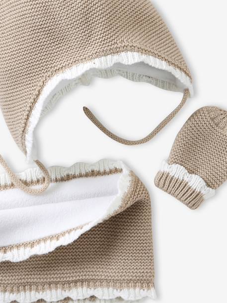 Scalloped Beanie, Snood & Mittens Set for Babies marl beige - vertbaudet enfant 