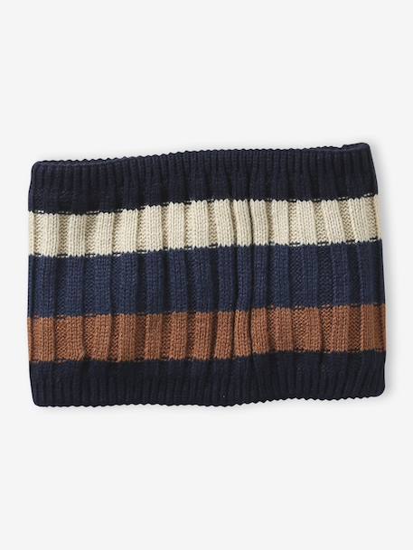 Ensemble tricolore garçon bonnet + snood + moufles/gants bleu nuit - vertbaudet enfant 
