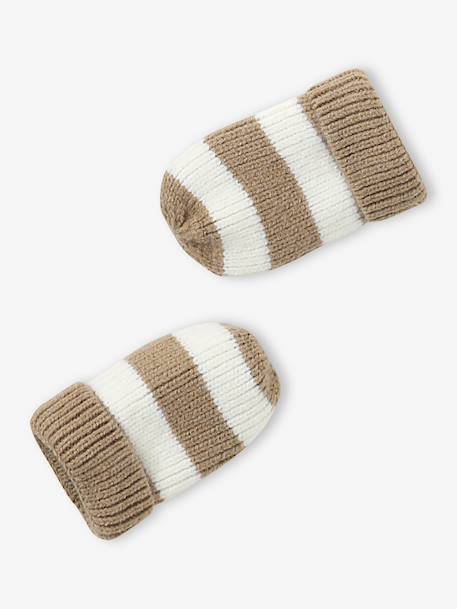 Striped Peruvian beanie, snood and mittens set for babies striped beige - vertbaudet enfant 